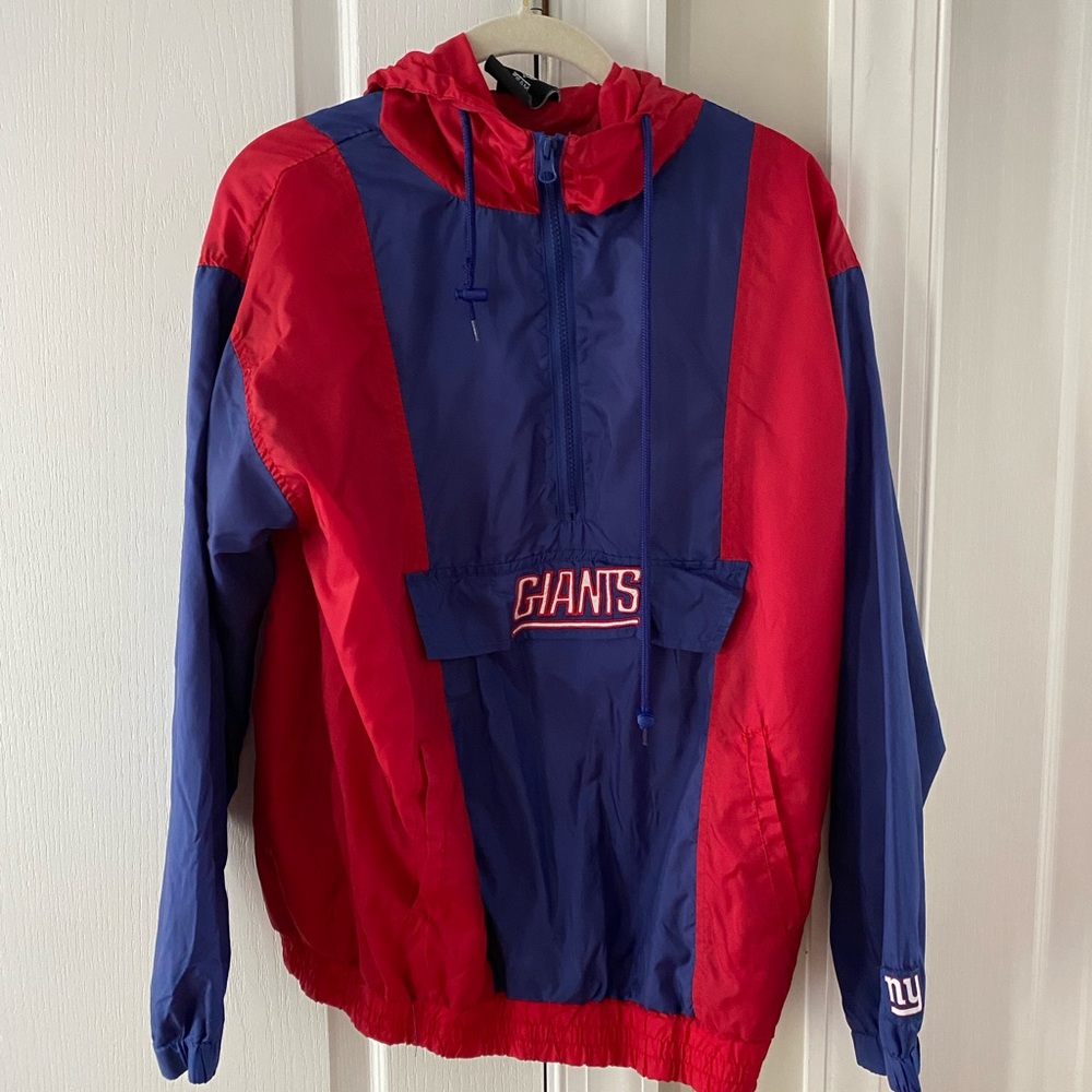 NFL Team Apparel NY Giants Windbreaker Jacket Mens Small Red Hooded Zip Up